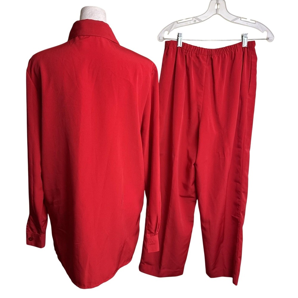Vintage Basic Editions Red Pant Suit Co-ord Set Casual Loungewear Blouse Size 10 - Picture 3 of 8